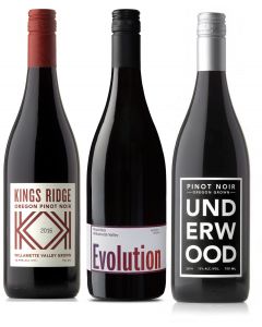 Oregon Pinot Noir value pack: Kings Ridge 2021, Evolution (by Sokol Blosser) 2021, and Underwood 2020 (1 each)